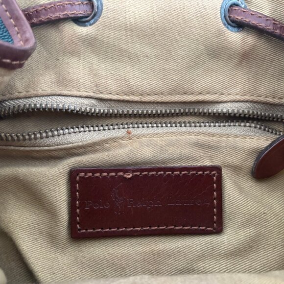 RARE Vintage Polo Ralph Lauren Blackwatch Tartan Plaid Backpack/Bag Leather Trim - Picture 9 of 12